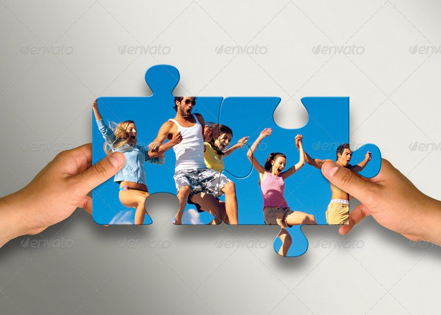 Photo Puzzle In Hands Mock-up