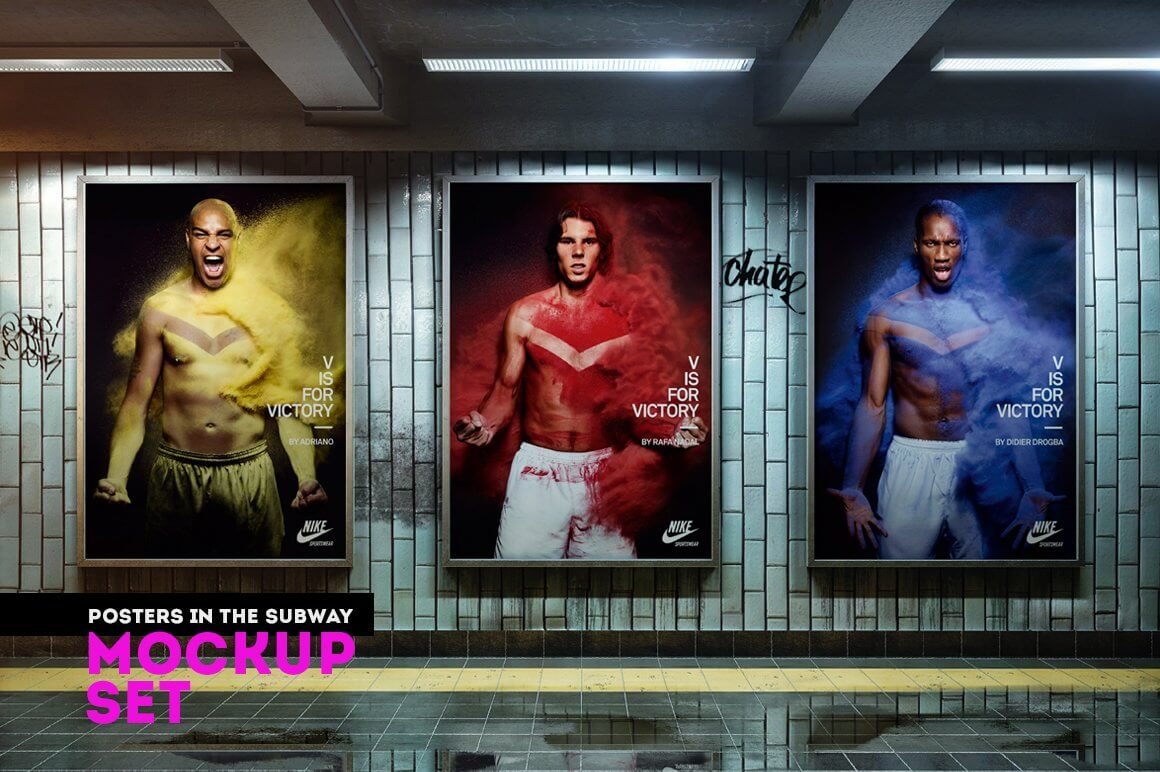 Posters in the subway Mockup Set