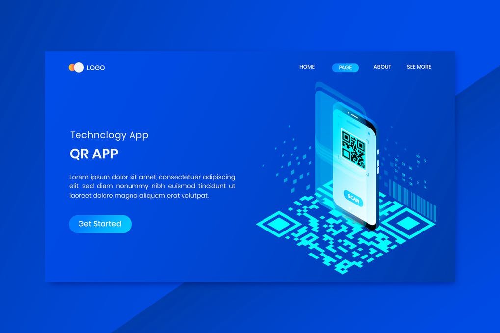 QR App Isometric Concept Landing Page