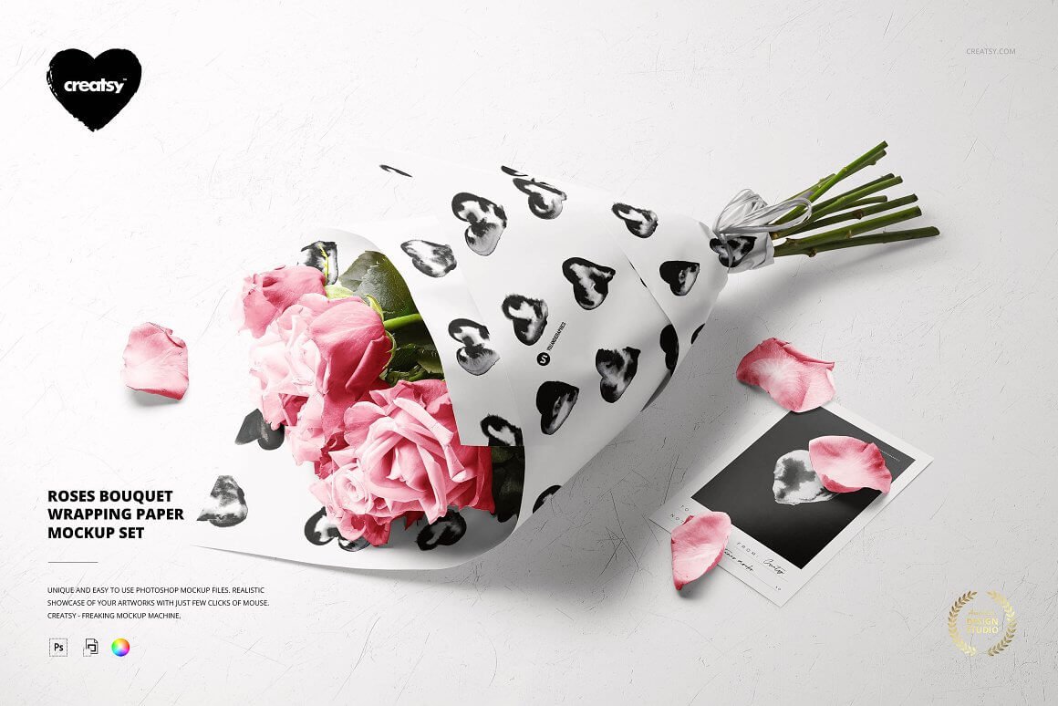 Roses Bouquet Wrapping Paper Mockup