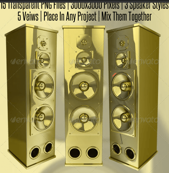 Solid Gold 3D Rendered Speakers