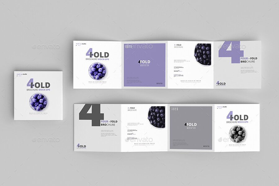 Square Brochure Mockups - Four Fold