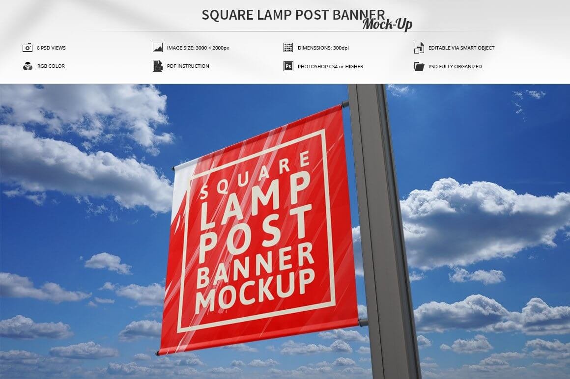 Square Lamp Post Banner Mock-Up