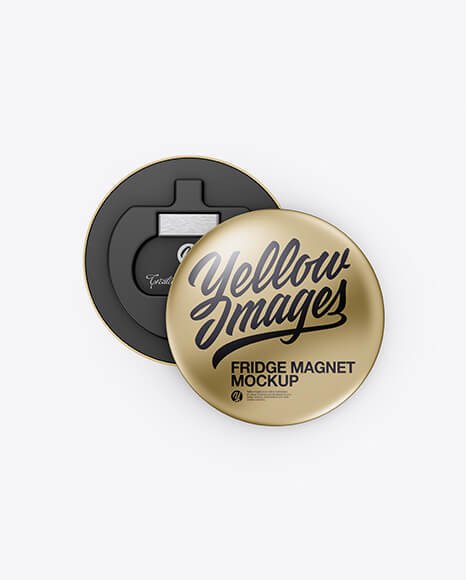 Two Metallic Round Fridge Magnets Mockup