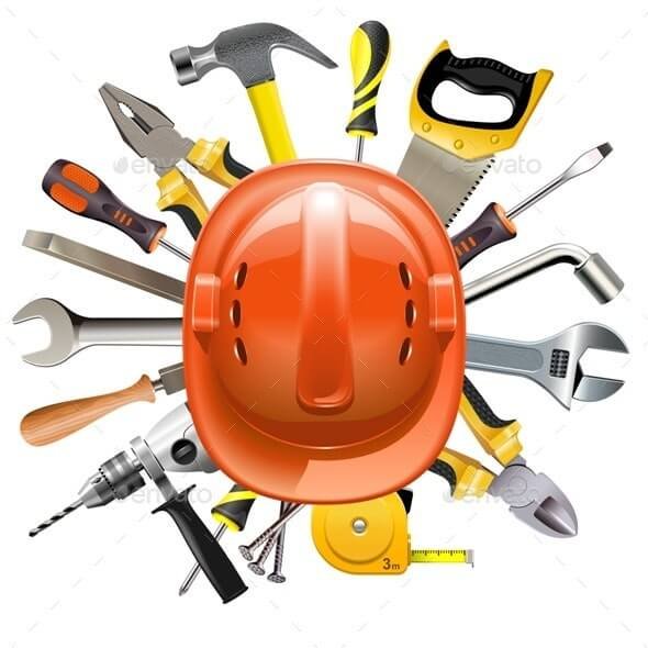 Vector Construction Helmet with Tools