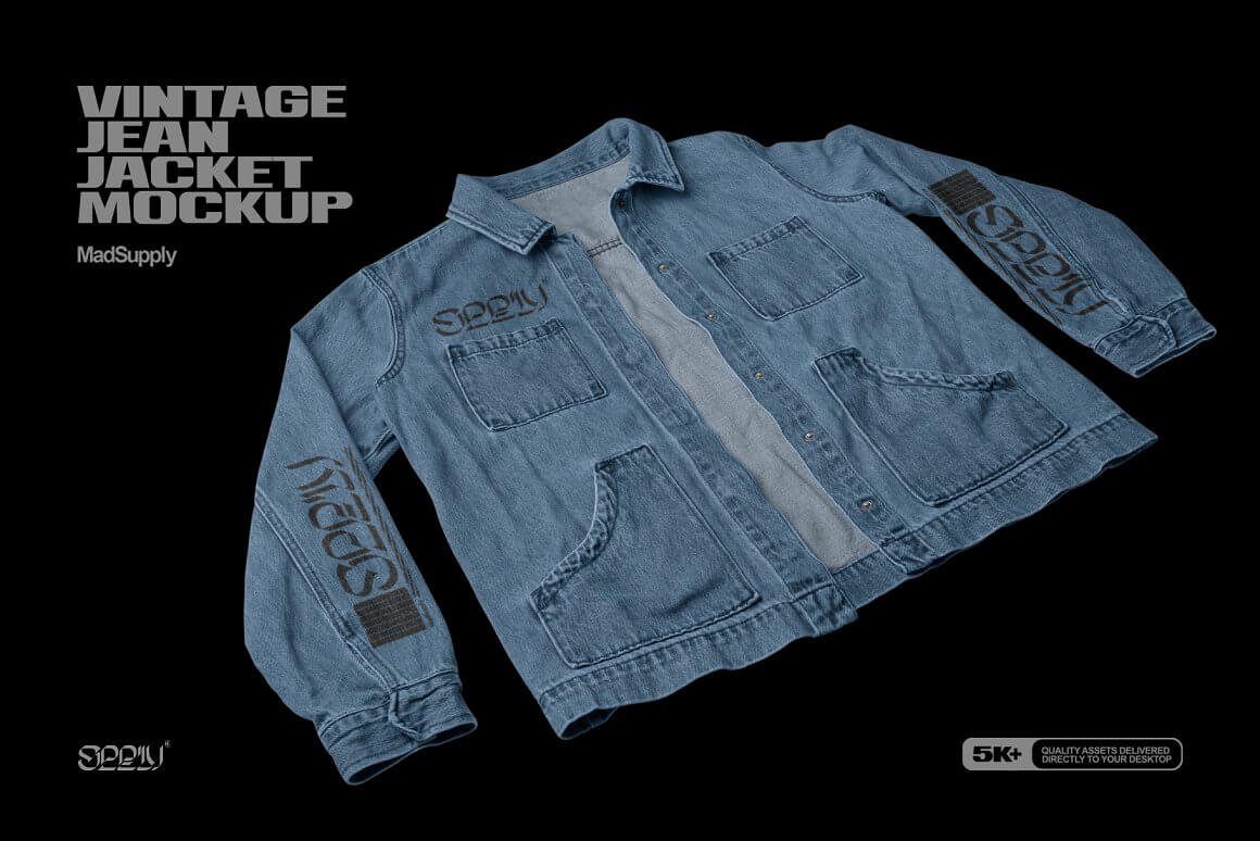 Vintage Jean Jacket Mockup 3Q View