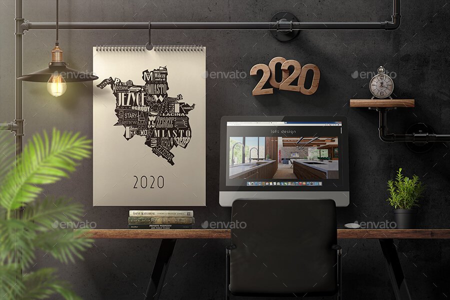 Wall Calendar In Loft Interior Mockup