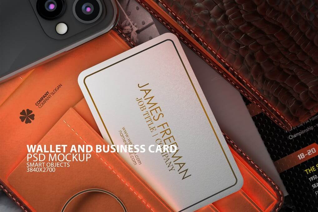 Wallet with Business Card PSD Mock-up