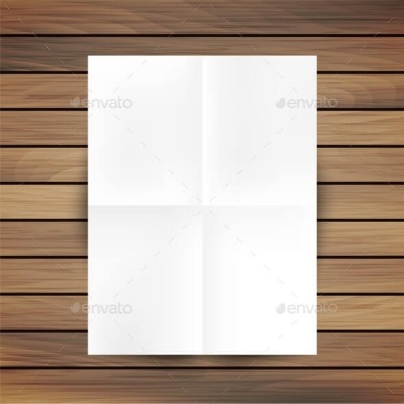 White Folded Paper Mockup Card Isolated On Wood
