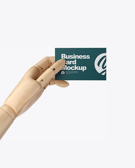 Wooden Hand With Business Card Mockup