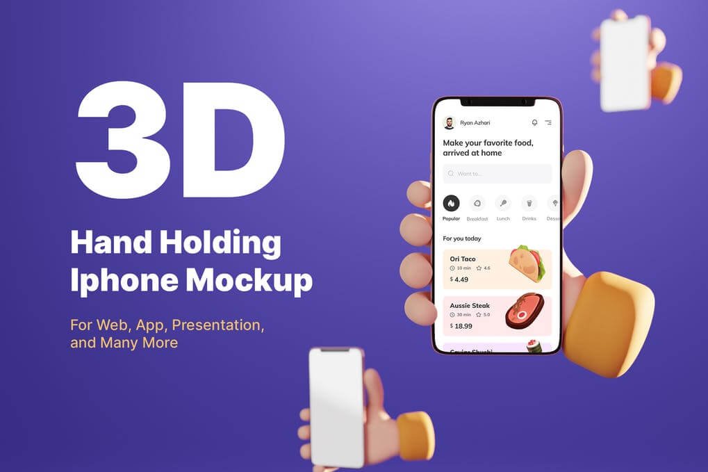 3D Hand Holding Iphone Mockup