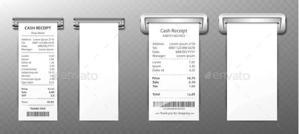 Cash Receipt Out of Sloth, Paper Bill, Invoice Set