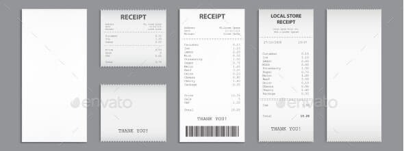 Cash Receipt on Clipboard Paper Bill Invoice Set