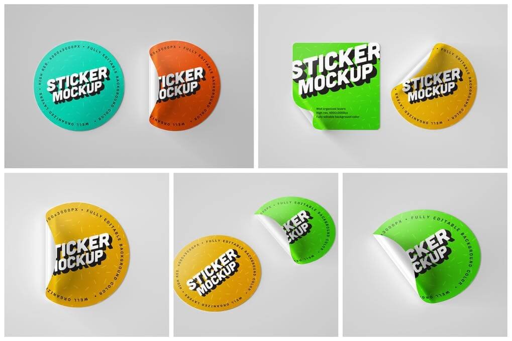 Circle Sticker Mockup Set