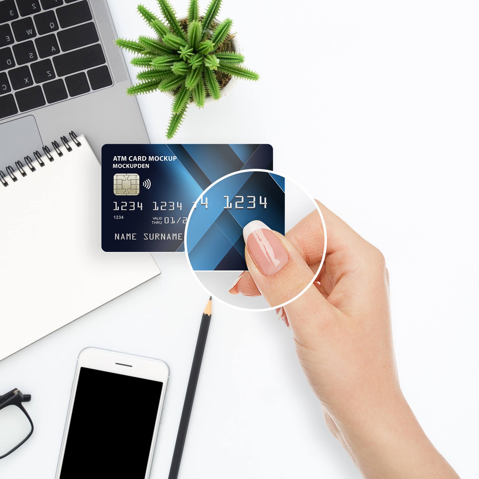 Close Up Of a Free Atm Card Mockup PSD Template