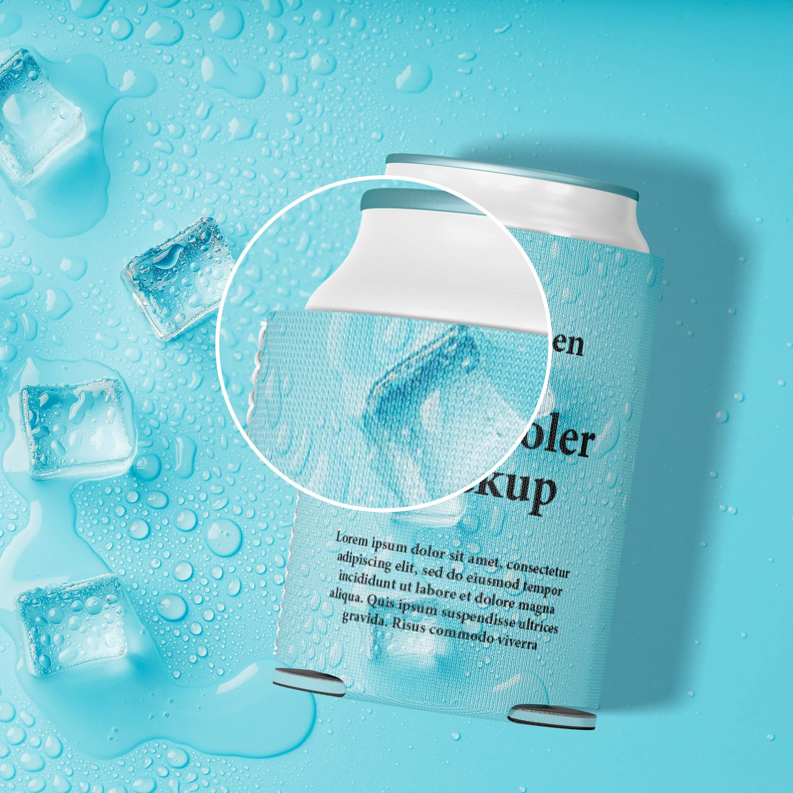 Close Up Of a Free Can Cooler Mockup PSD Template