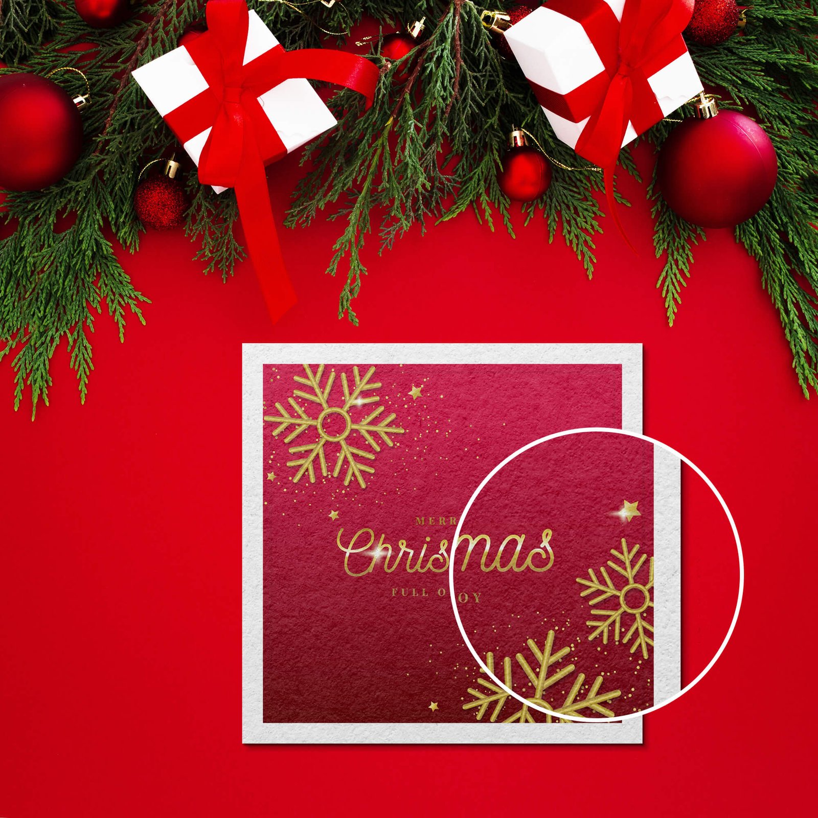 Close Up Of a Free Christmas Card Mockup PSD Template