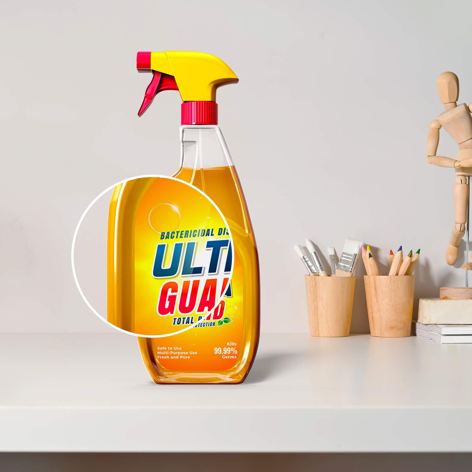 Close Up Of a Free Cleaning Spray Bottle Mockup PSD Template