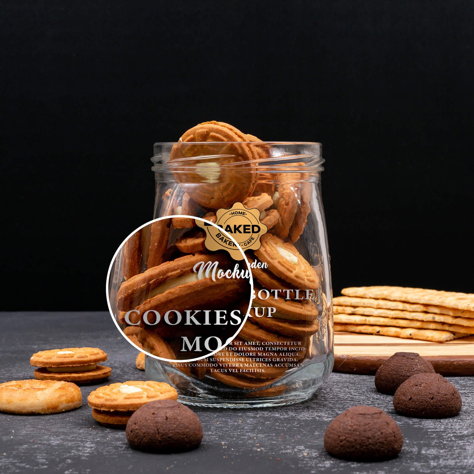 Close Up Of a Free Cookies Bottle Mockup PSD Template