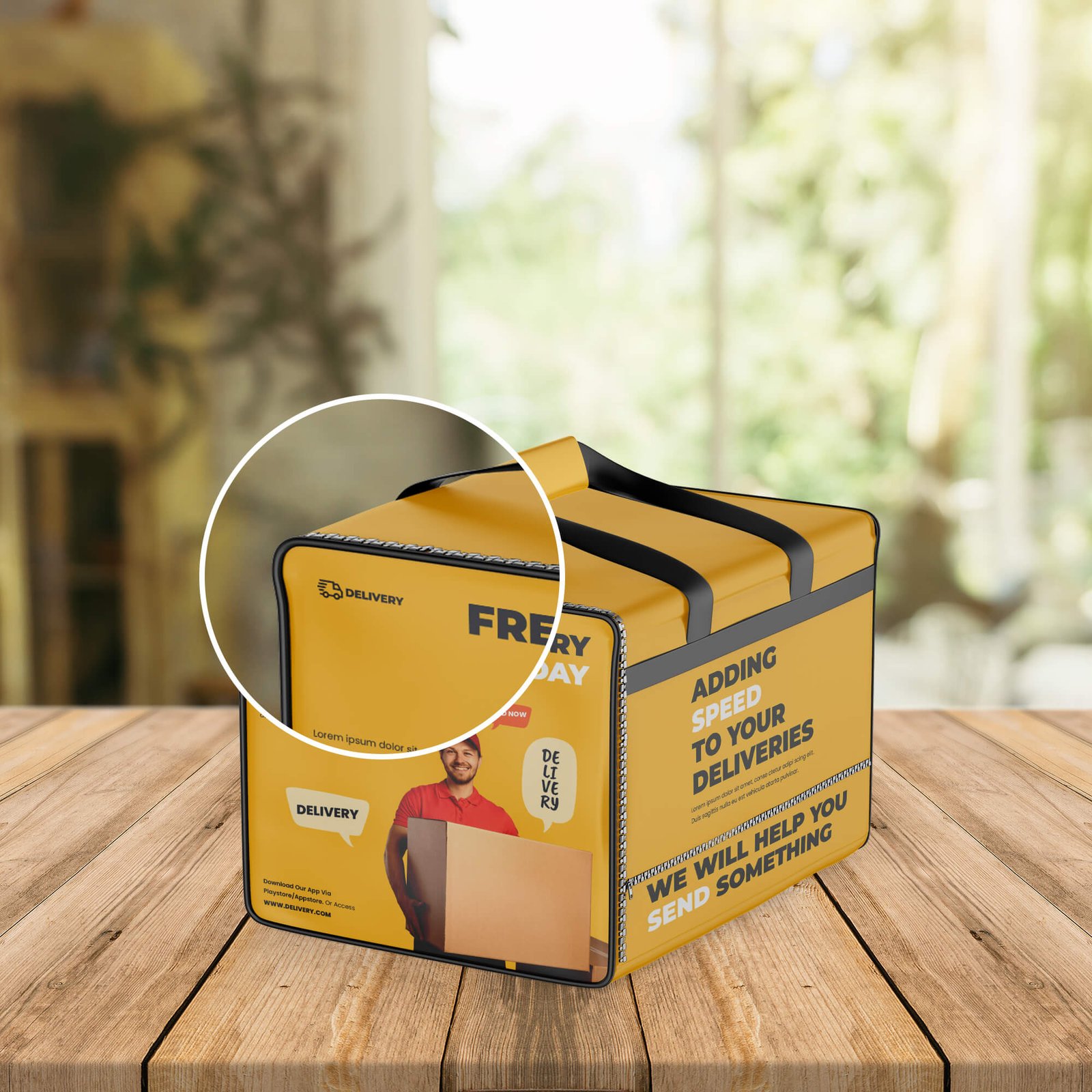 Close Up Of a Free Food Delivery Bag Mockup PSD Template