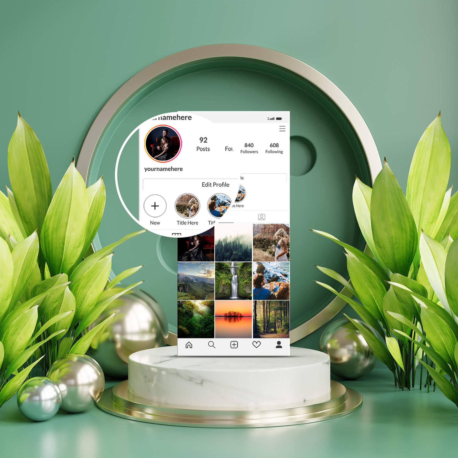 Close Up Of a Free Instagram Layout Mockup PSD Template