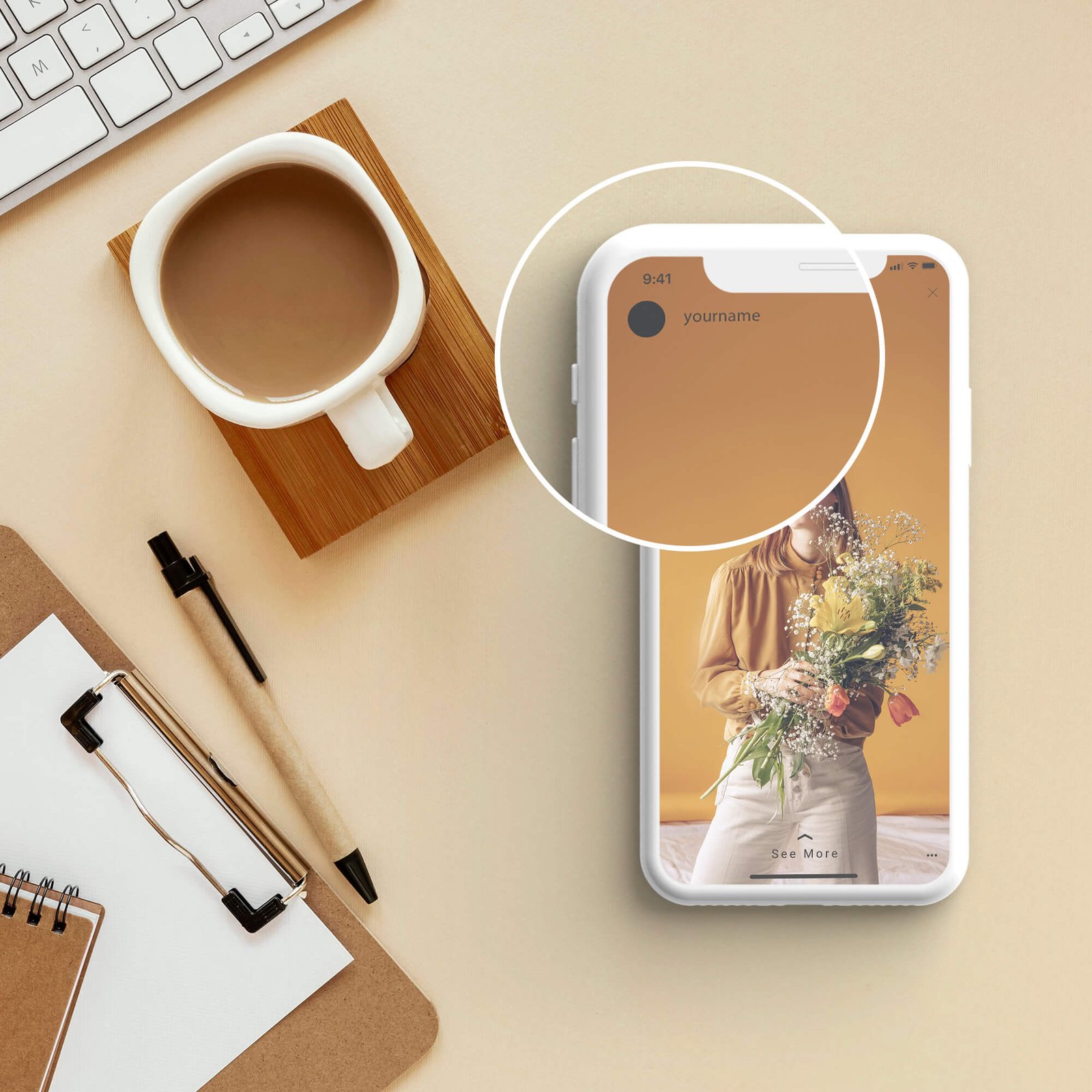 Close Up Of a Free Instagram Story Mockup PSD Template
