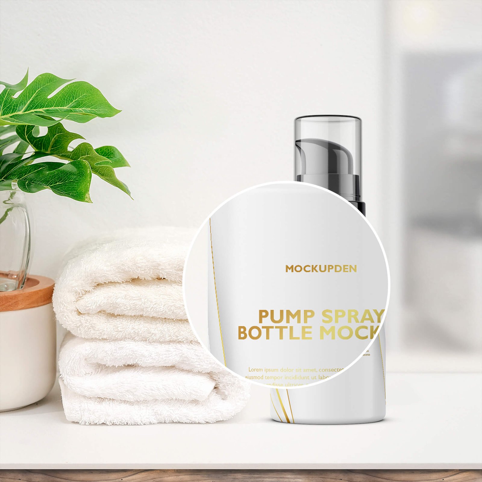 Close Up Of a Free Pump Spray Bottle Mockup PSD Tmeplate