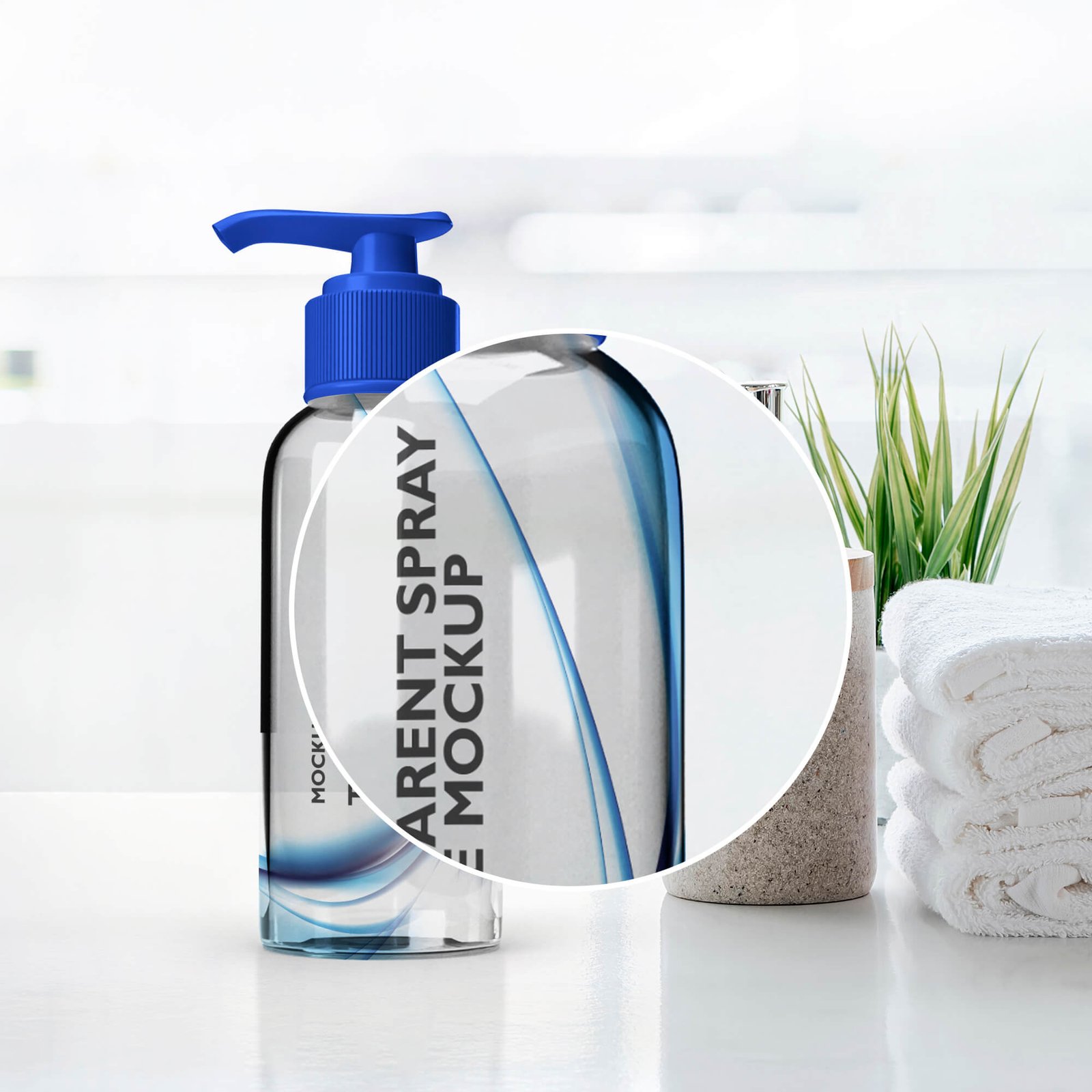 Close Up Of a Free Transparent Spray Bottle Mockup PSD Template