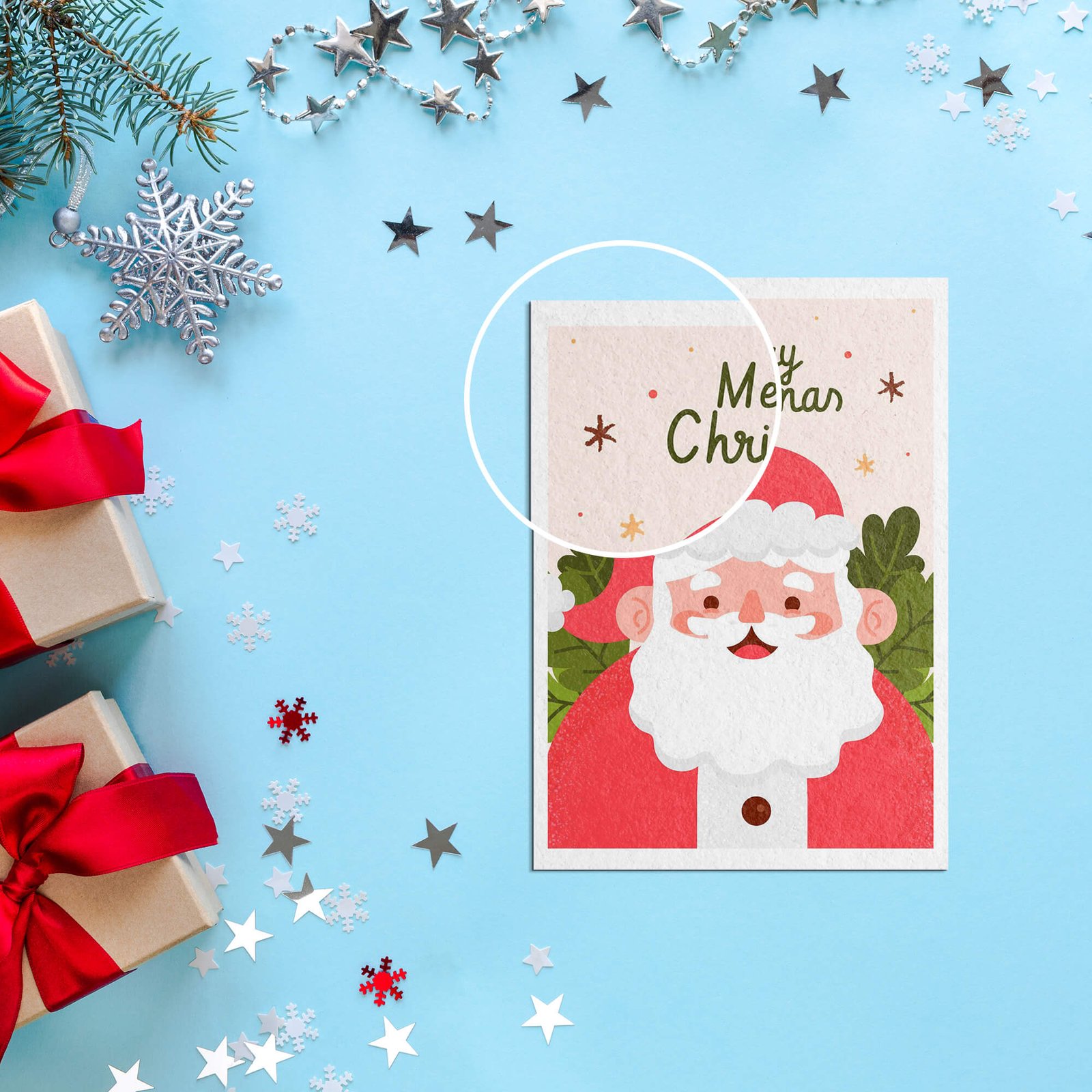 Close Up of a Free Christmas Card Mockup PSD Template (1)
