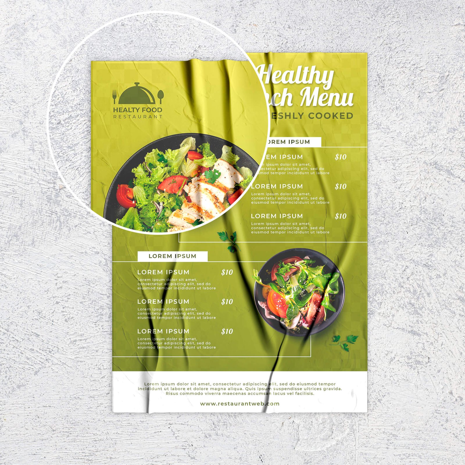 Close Up of a Free Crumpled Paper Mockup PSD Template