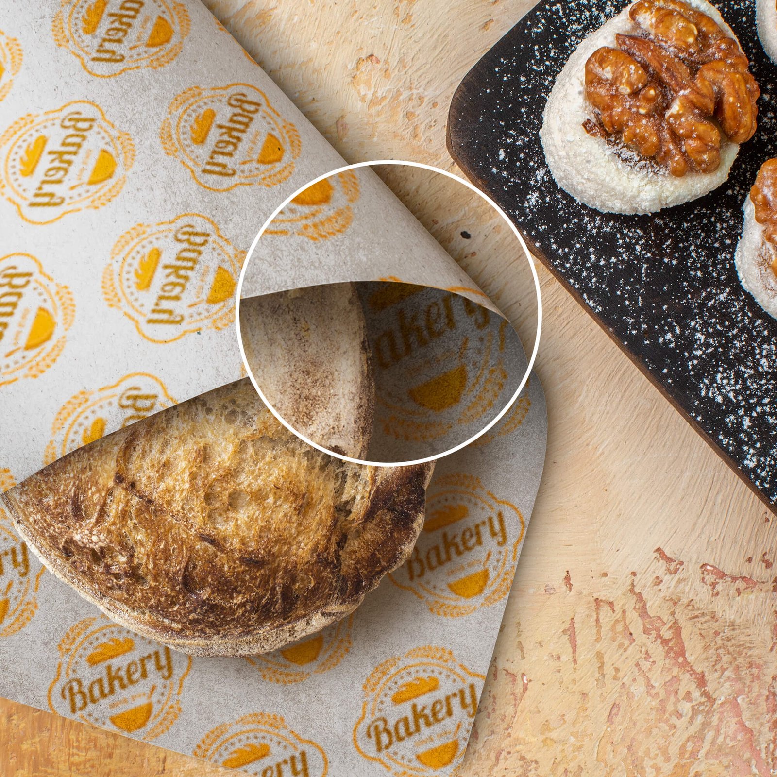 Close Up of a Free Greaseproof Paper Mockup PSD Template