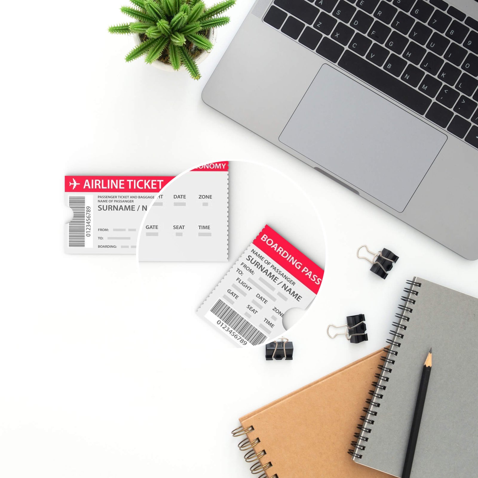 Close Up of a Free Plane Ticket Mockup PSD Template