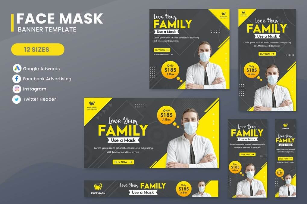 Face Mask Banner Ads Set Template