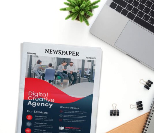 Free Full Page Newspaper Ad Mockup PSD Template