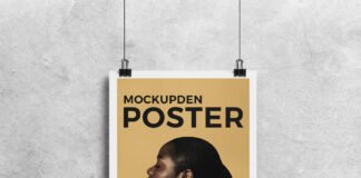 Free Hanging Paper Mockup PSD Template