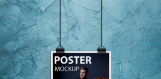 Free Hanging Poster Mockup PSD Template