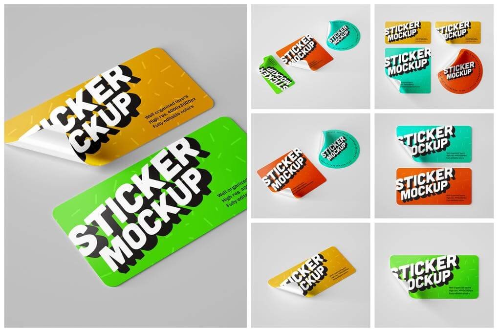Glossy Sticker Mockup Set