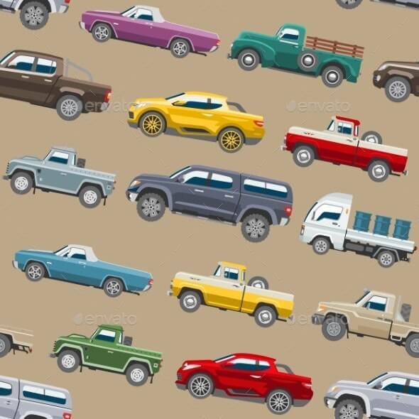 Pickup Car Vector Seamless Pattern Auto Delivery