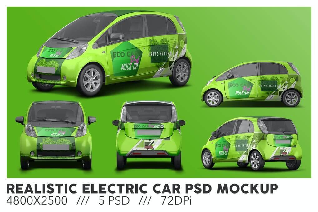 Realistic Electric Car PSD Mockup