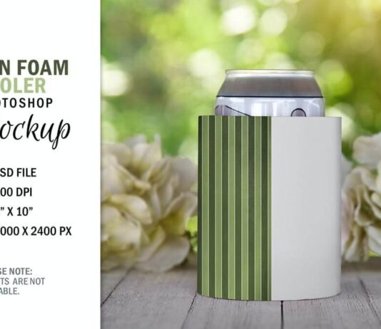 Spring Can Soda Beer Foam Cooler Mockup PSD