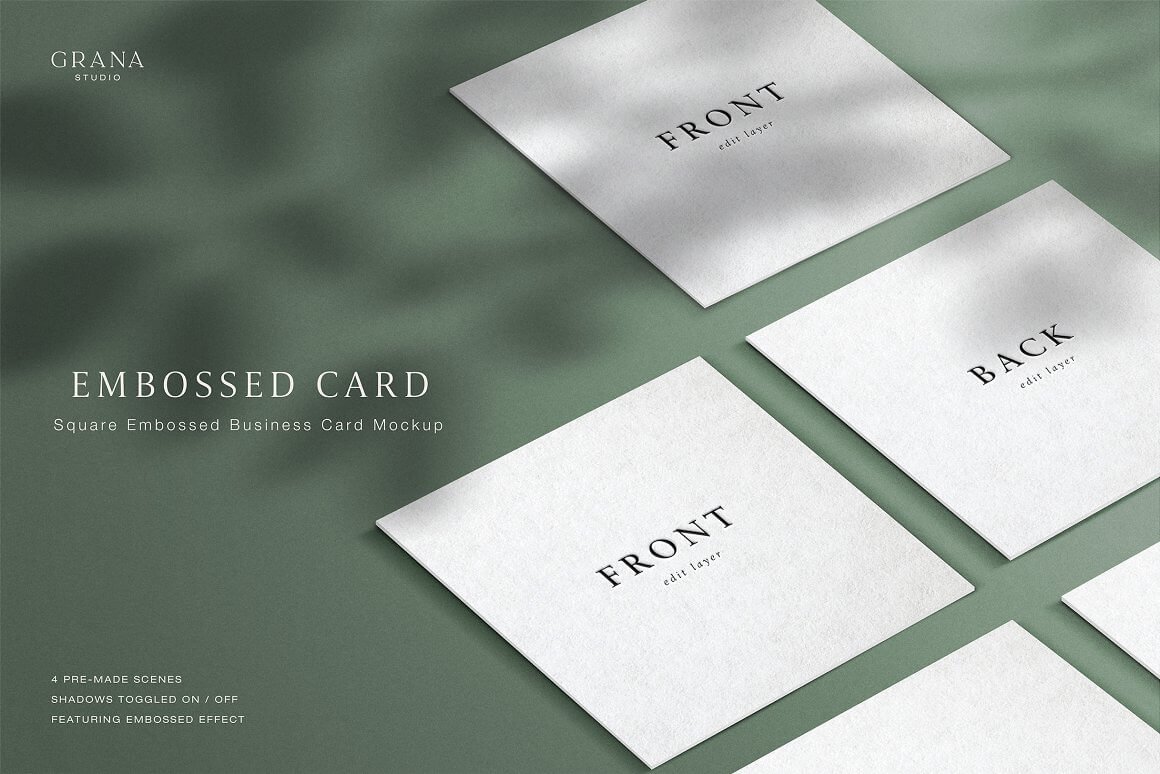 Square Embossed Business Card Mockup