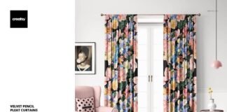 Velvet Pencil Pleat Curtains Mockup