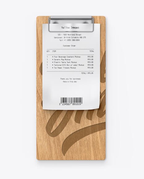 Wooden Clipboard Receipt Mockup