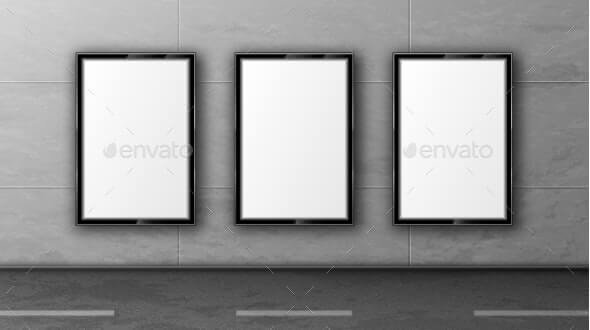 Blank Street Billboards in Black Frames on Wall