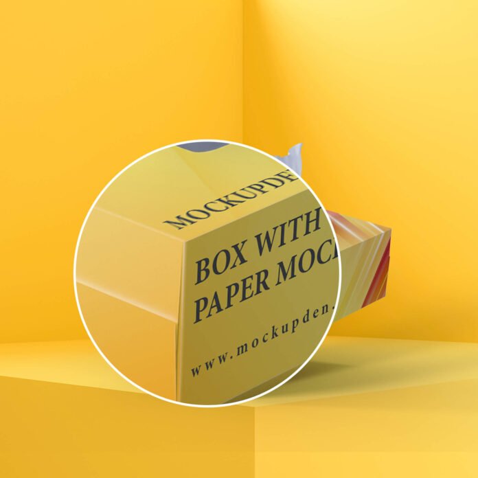 Free Box With Tissue Paper Mockup