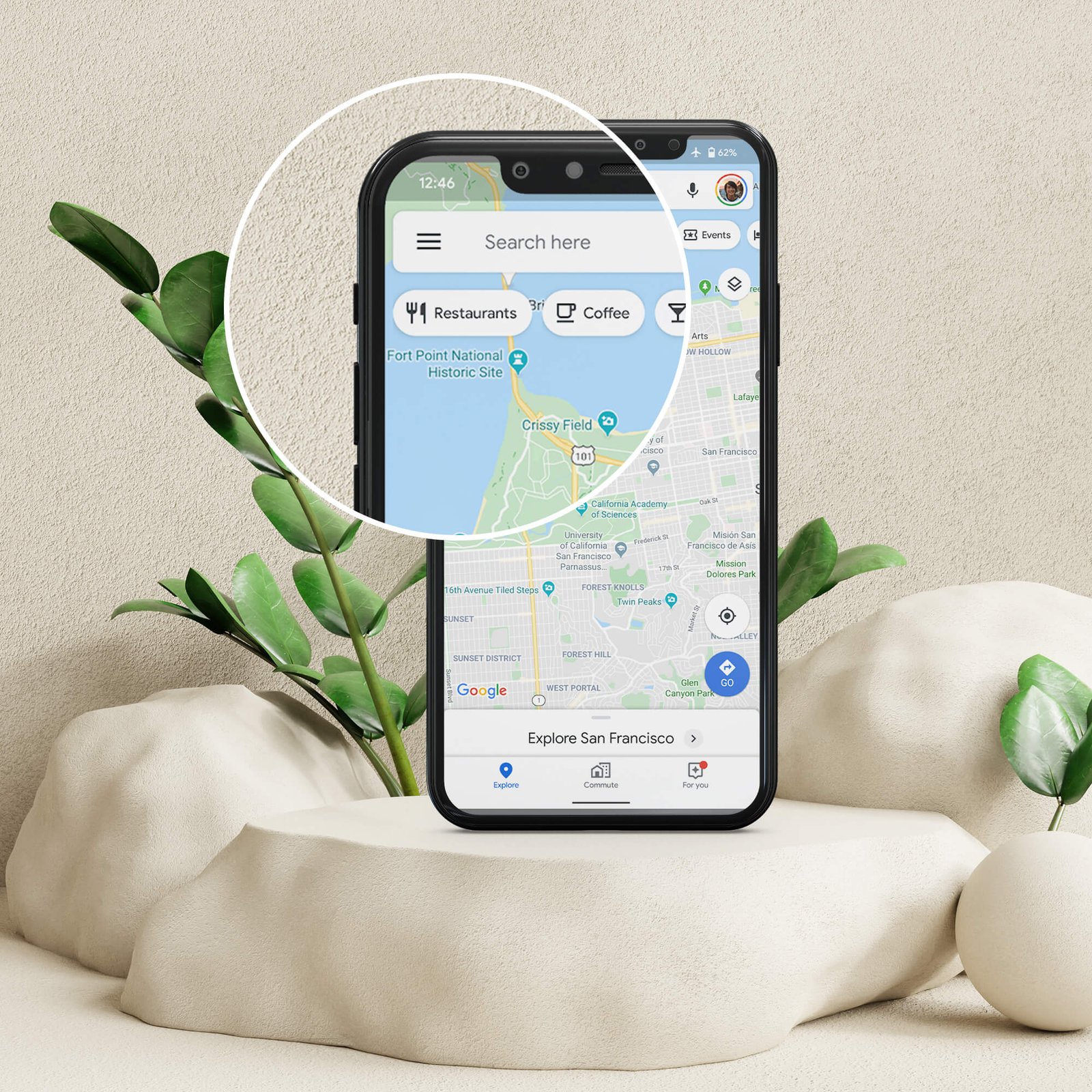 Close Up Of a Free Google Map Mockup PSD Template