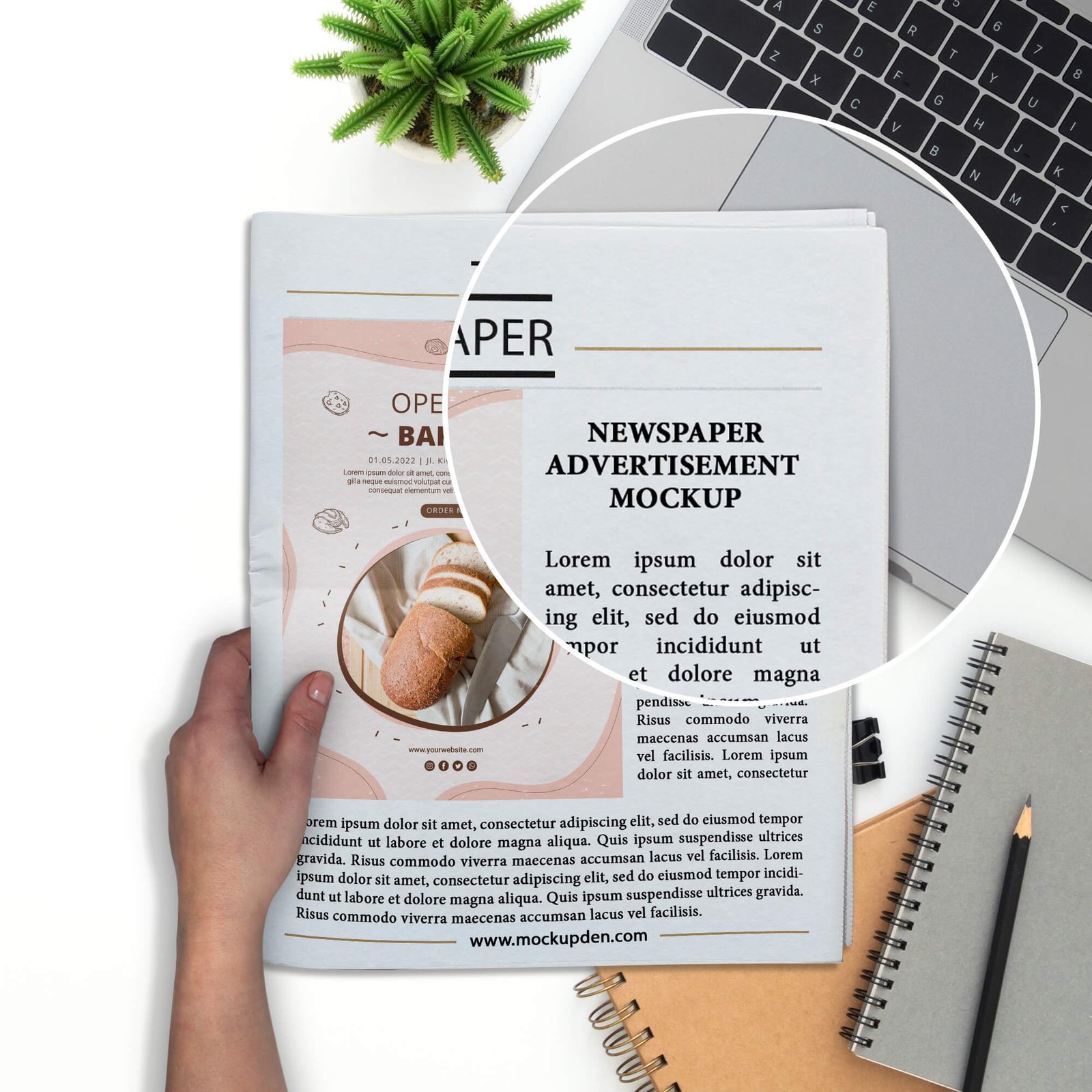 Close Up Of a Free Newspaper Advertisement Mockup PSD Template