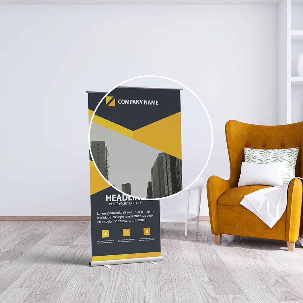 Close Up Of a Free Roller Banner Mockup PSD Template