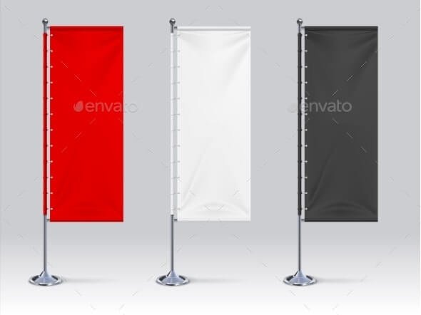 Flag Banner Mockup. Realistic Blank Hanging