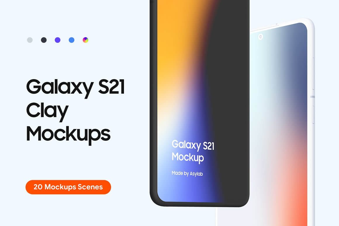 Galaxy S21 - 20 Clay Mockups Scenes